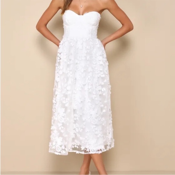 Lulus Dresses & Skirts - Lulu's Quite Perfect Floral Embroidered Strapless Midi Dress white